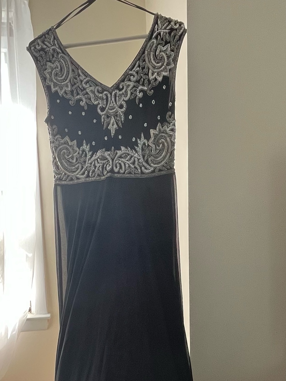 J Kara Black Maxi Dress with Silver Beaded Bodice